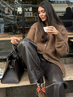 Solid V-neck Mohair Loose Cardigan image 6