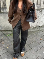 Solid V-neck Mohair Loose Cardigan image 5