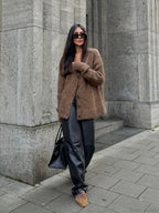 Solid V-neck Mohair Loose Cardigan image 4