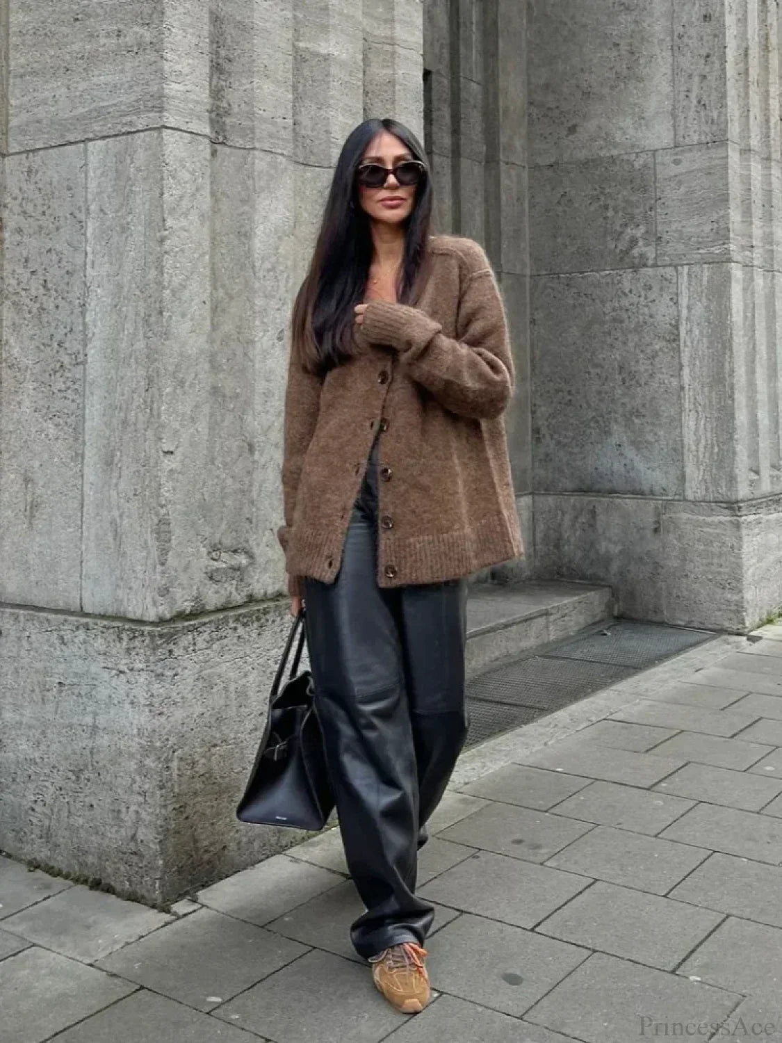 Solid V-neck Mohair Loose Cardigan image 4