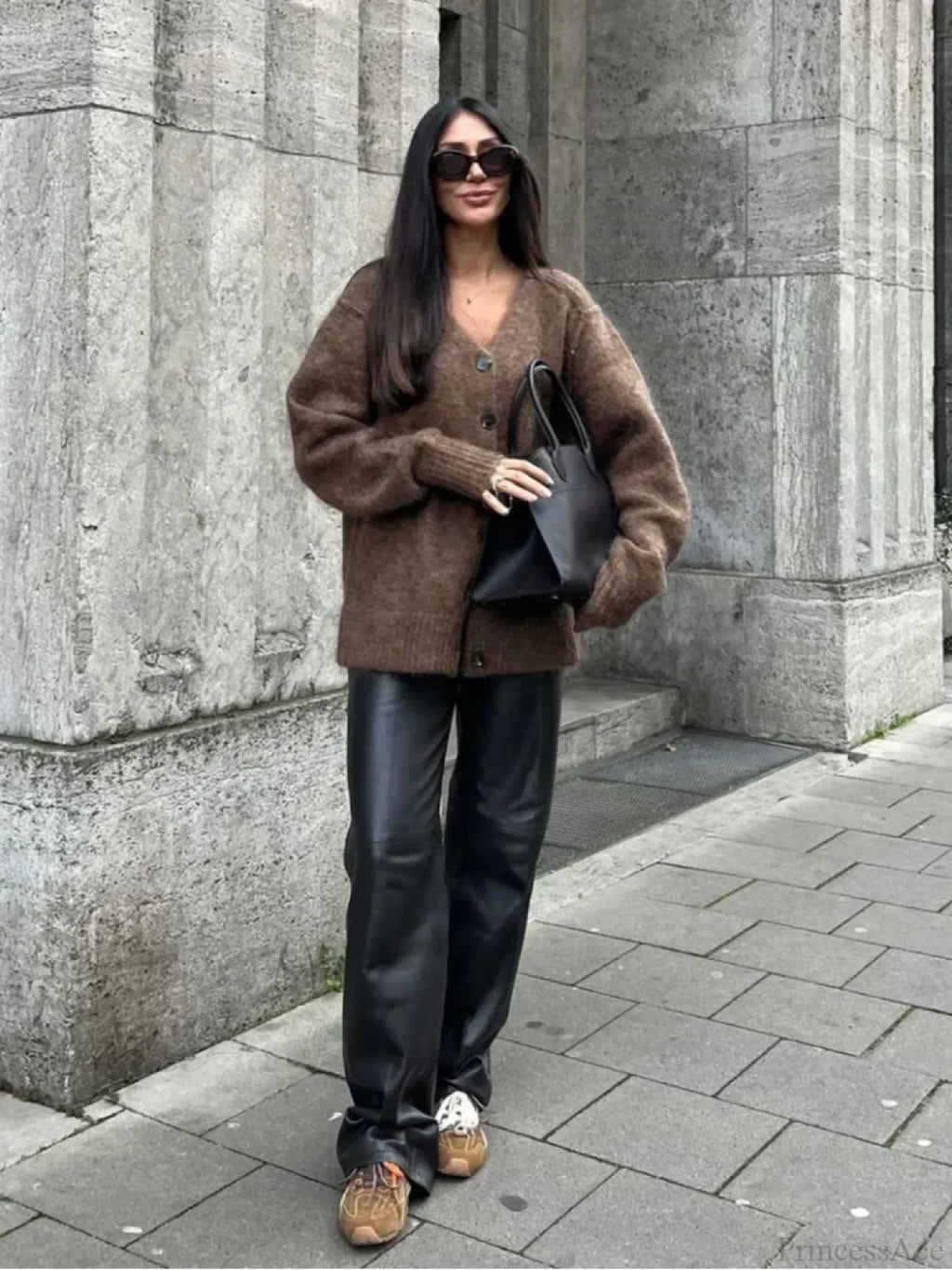 Solid V-neck Mohair Loose Cardigan image 3