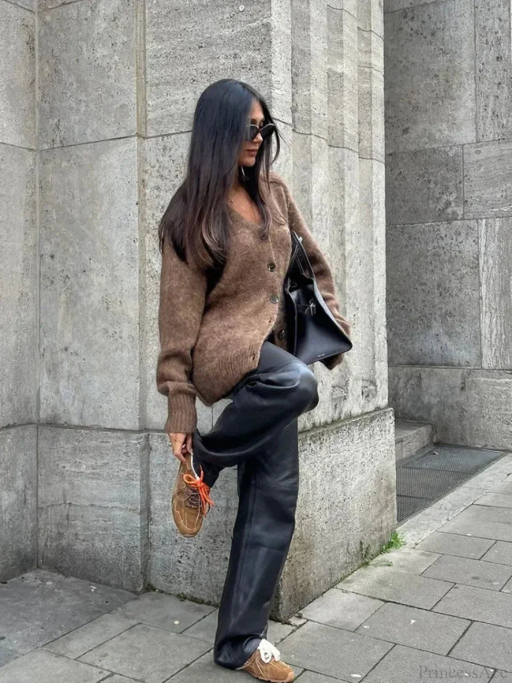 Solid V-neck Mohair Loose Cardigan image 2
