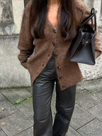 Solid V-neck Mohair Loose Cardigan image 7
