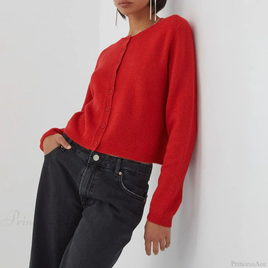 Solid Vintage Round Neck Button Cardigan image 6