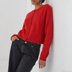 Solid Vintage Round Neck Button Cardigan image 6