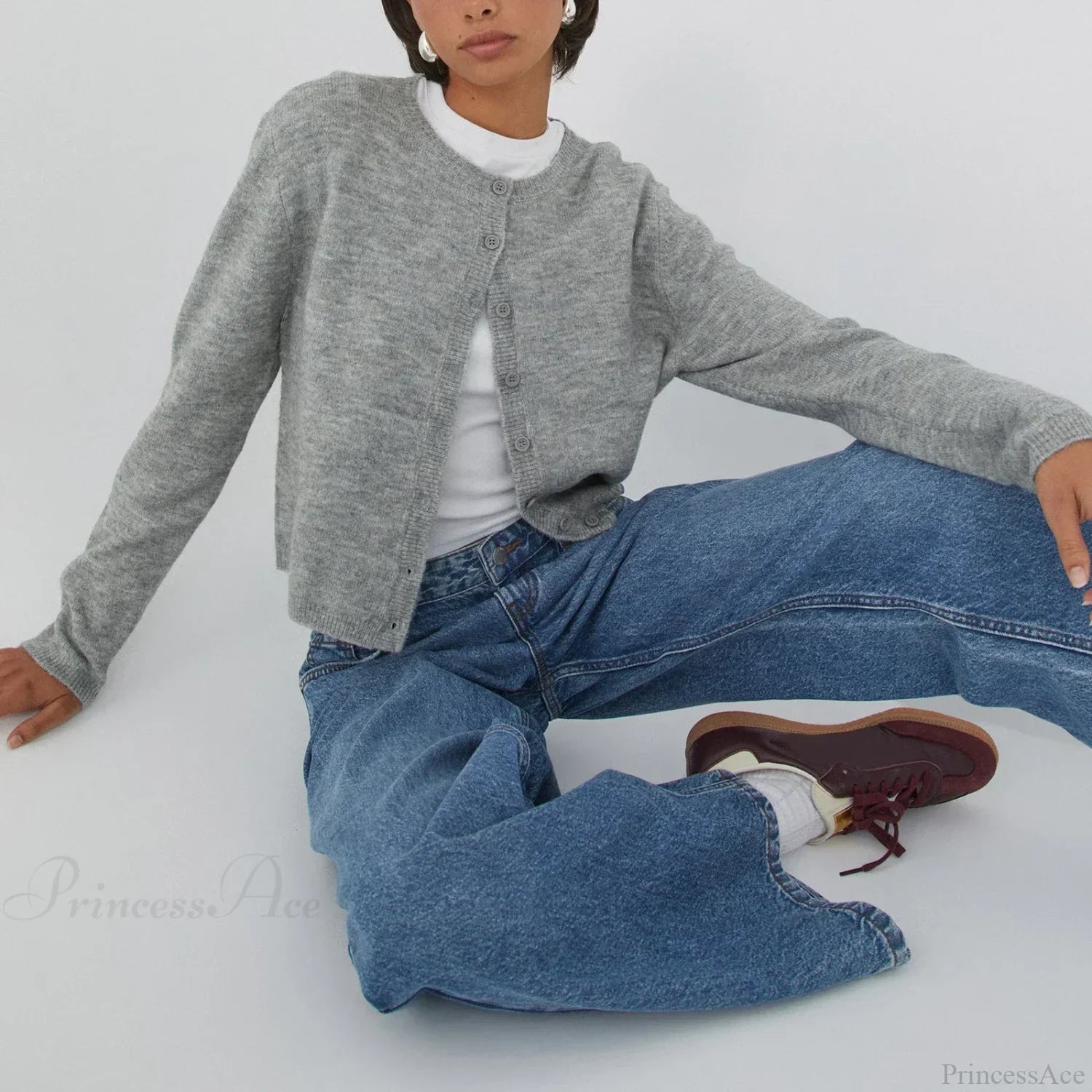 Solid Vintage Round Neck Button Cardigan image 1
