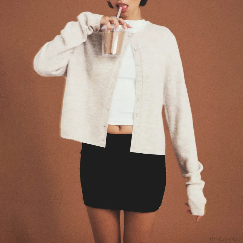 Solid Vintage Round Neck Button Cardigan image 3
