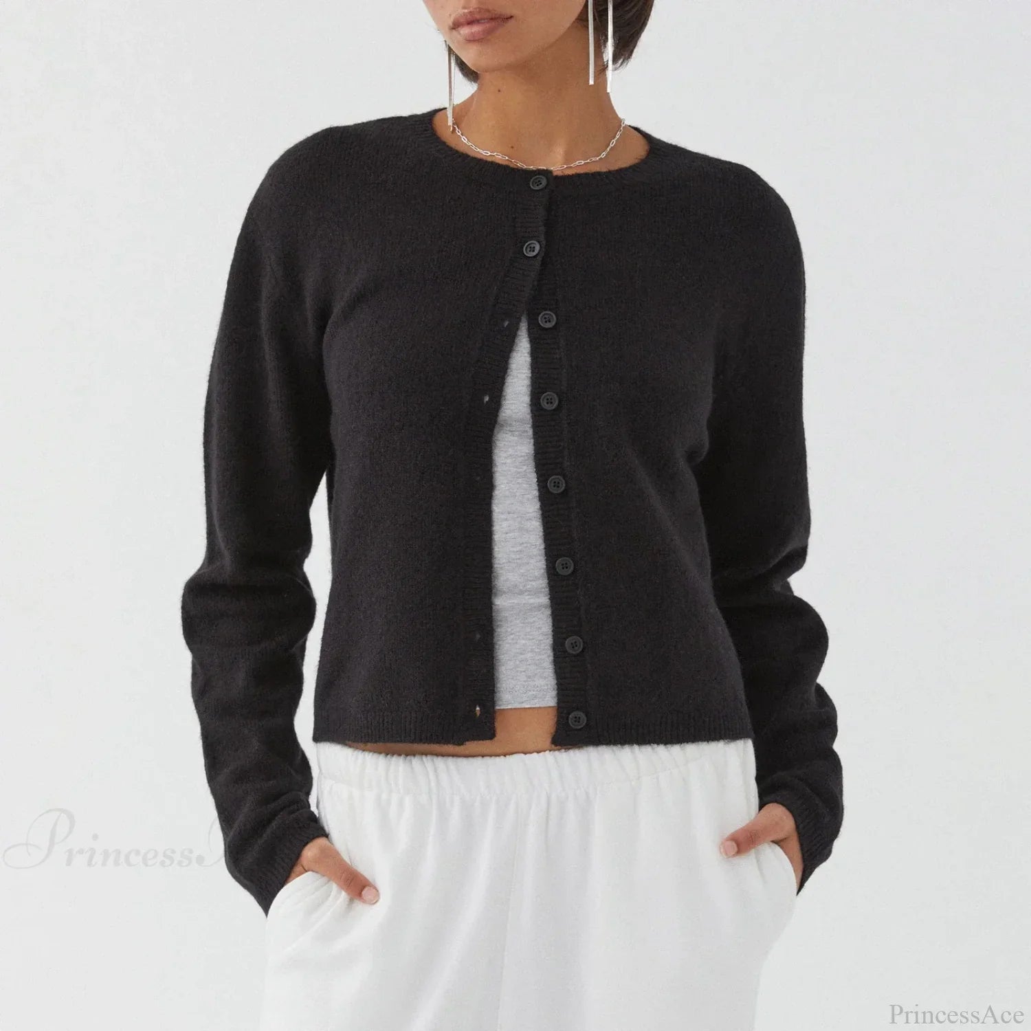 Solid Vintage Round Neck Button Cardigan image 4