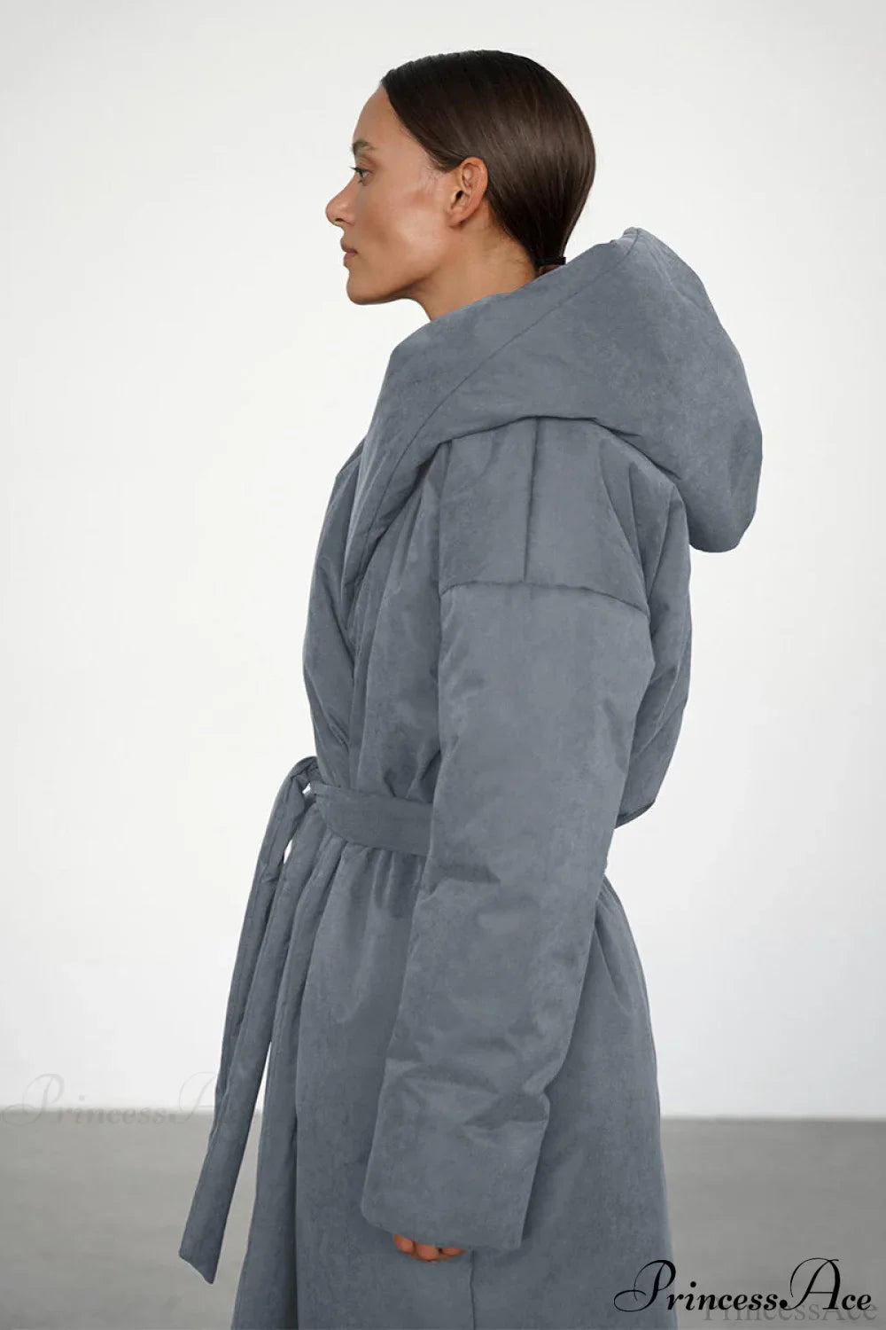 Solid Warm Long Hooded Belted Cotton Puffer Overcoat image 7