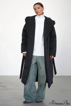 Solid Warm Long Hooded Belted Cotton Puffer Overcoat image 8