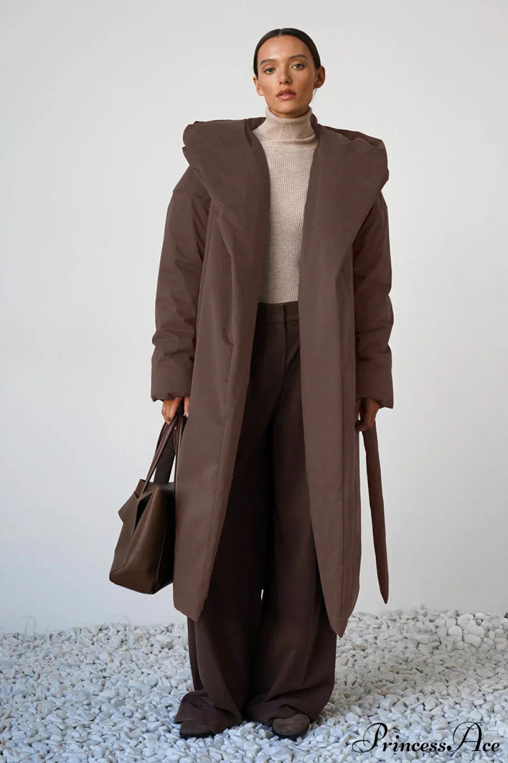 Solid Warm Long Hooded Belted Cotton Puffer Overcoat image 4