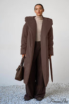 Solid Warm Long Hooded Belted Cotton Puffer Overcoat image 4