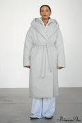 Solid Warm Long Hooded Belted Cotton Puffer Overcoat image 1