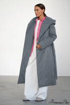 Solid Warm Long Hooded Belted Cotton Puffer Overcoat image 6