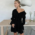 Solid White Cotton Rayon Long Sleeve Ruffle Dress image 6