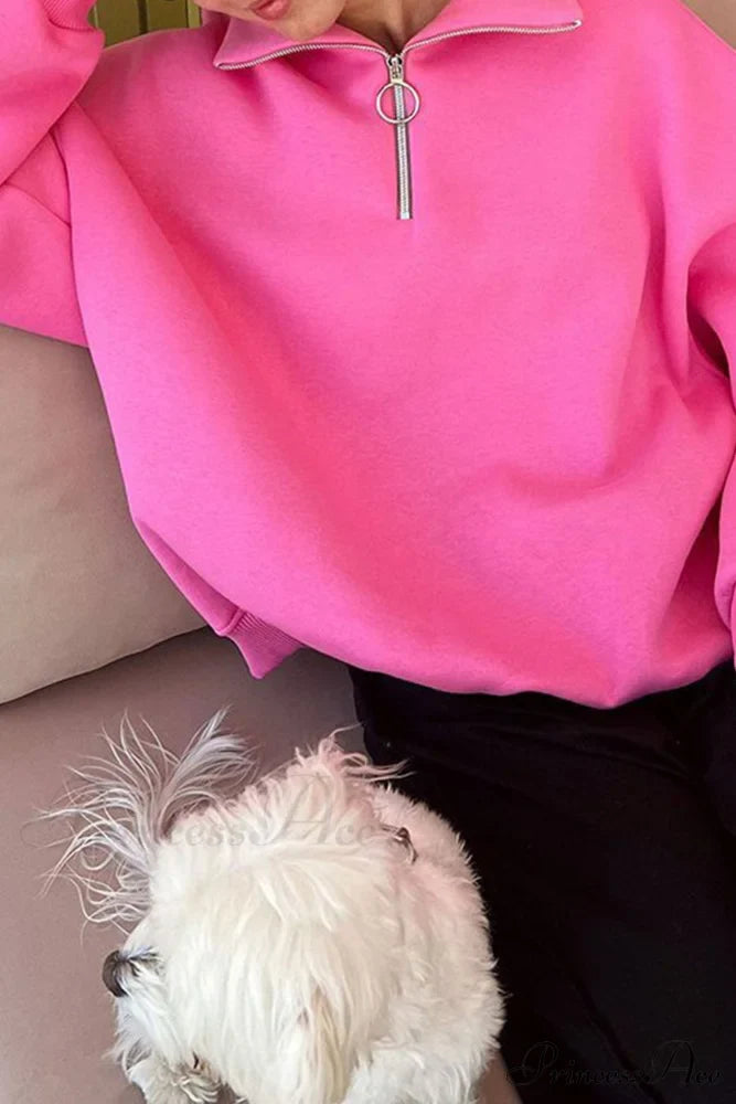 Solid Zipped Lapel Sweatshirt image 3