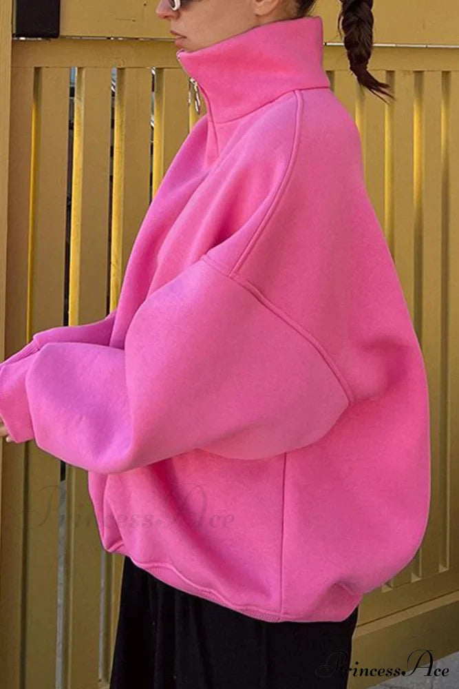 Solid Zipped Lapel Sweatshirt image 2