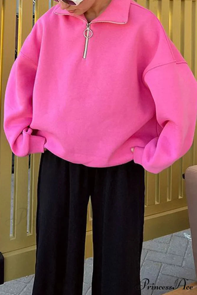 Solid Zipped Lapel Sweatshirt image 1