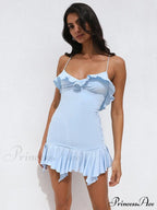 Spaghetti Party Coastal Strap Mini Gown Elegant Flower Off-shoulder Robe Women Backless Bodycon Ruffle Dress image 3