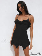 Spaghetti Party Coastal Strap Mini Gown Elegant Flower Off-shoulder Robe Women Backless Bodycon Ruffle Dress image 6