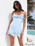 Spaghetti Party Coastal Strap Mini Gown Elegant Flower Off-shoulder Robe Women Backless Bodycon Ruffle Dress image 4