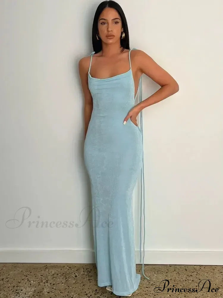 Spaghetti Strap Backless Bandage Maxi Dress image 1