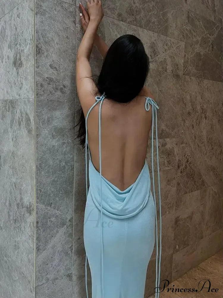 Spaghetti Strap Backless Bandage Maxi Dress image 6