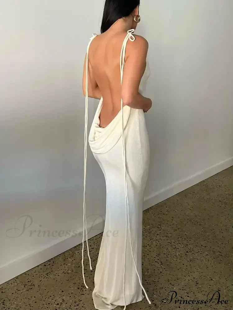 Spaghetti Strap Backless Bandage Maxi Dress image 3