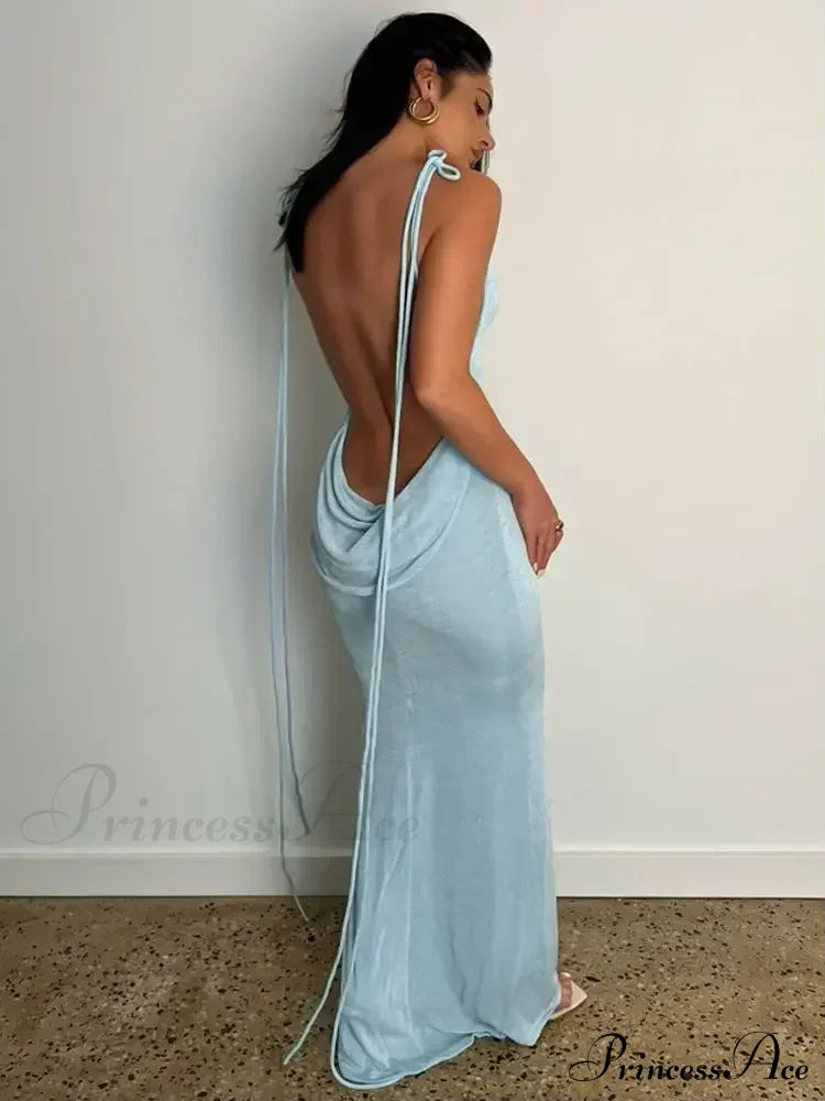 Spaghetti Strap Backless Bandage Maxi Dress image 5