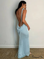 Spaghetti Strap Backless Bandage Maxi Dress image 5