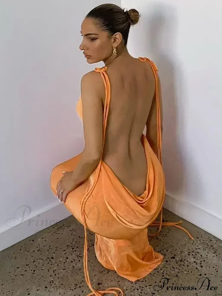 Spaghetti Strap Backless Bandage Maxi Dress image 4