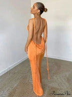 Spaghetti Strap Backless Bandage Maxi Dress image 12