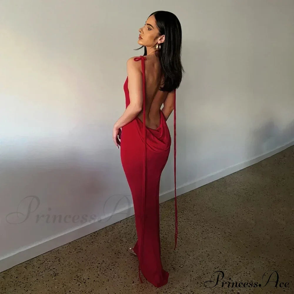 Spaghetti Strap Backless Bandage Maxi Dress image 15