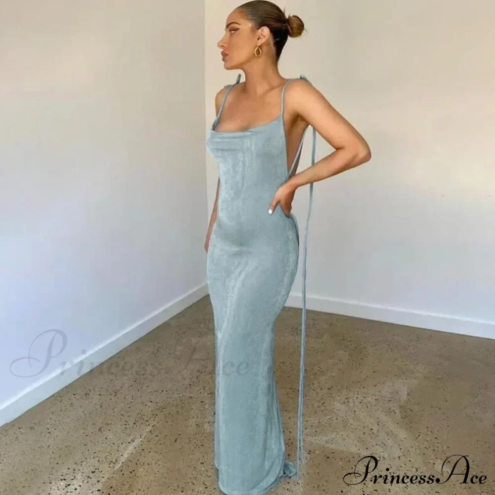Spaghetti Strap Backless Bandage Maxi Dress image 9