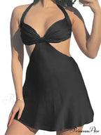Spaghetti Strap Backless Satin Halter Hollow Out Mini Dress image 3
