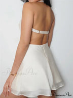 Spaghetti Strap Backless Satin Halter Hollow Out Mini Dress image 2