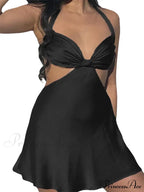 Spaghetti Strap Backless Satin Halter Hollow Out Mini Dress image 10