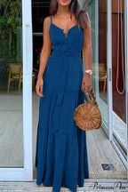 Spaghetti Strap Button Bandage Maxi Dress image 2