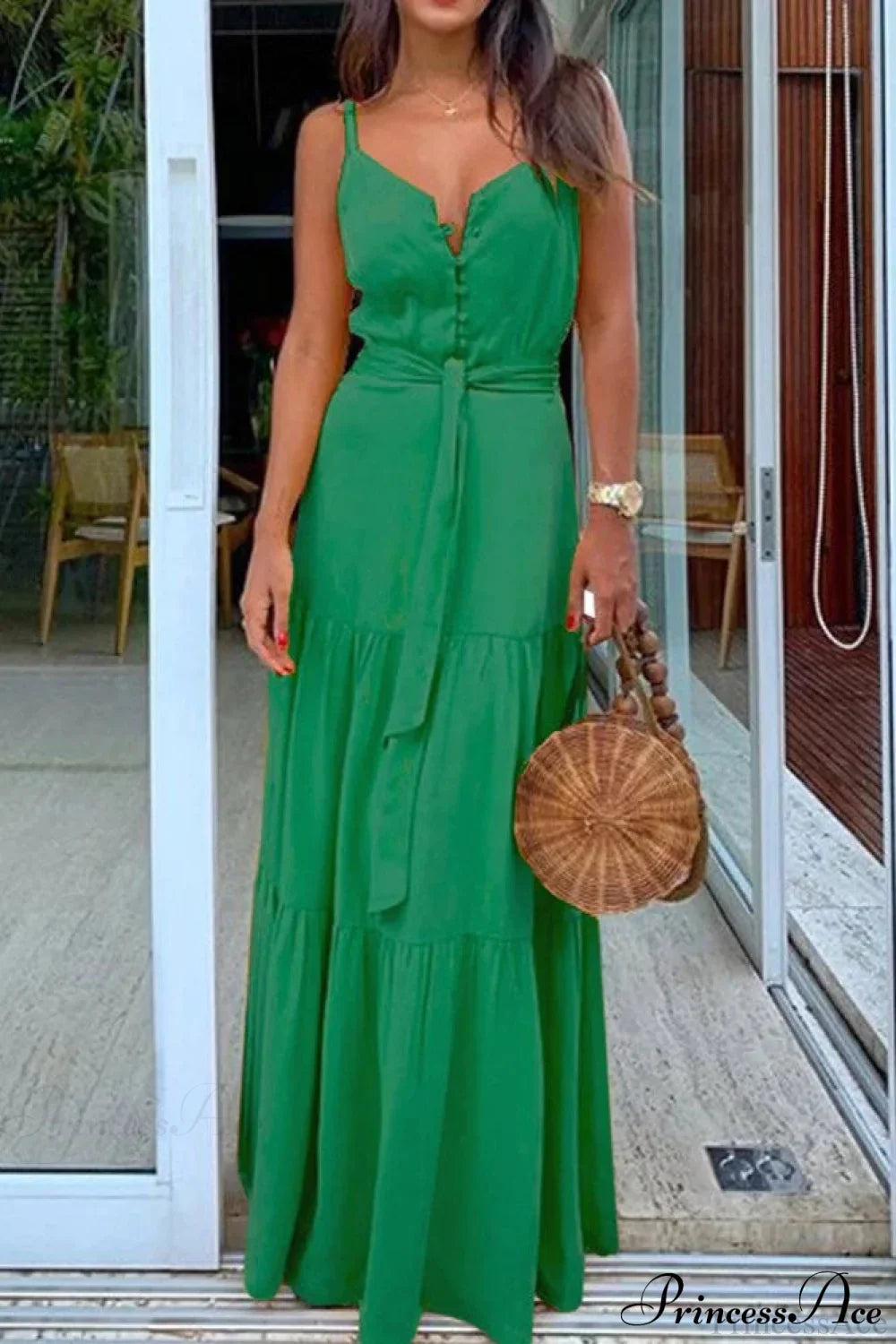 Spaghetti Strap Button Bandage Maxi Dress image 3