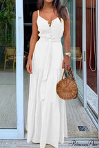 Spaghetti Strap Button Bandage Maxi Dress image 1