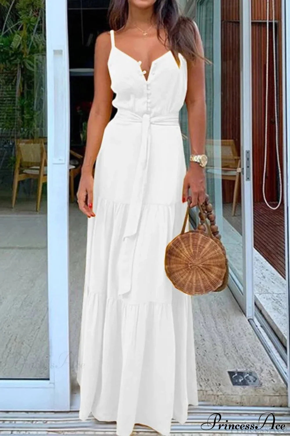 Spaghetti Strap Button Bandage Maxi Dress image 1