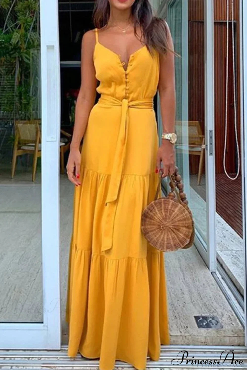 Spaghetti Strap Button Bandage Maxi Dress image 6
