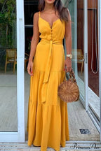 Spaghetti Strap Button Bandage Maxi Dress image 6