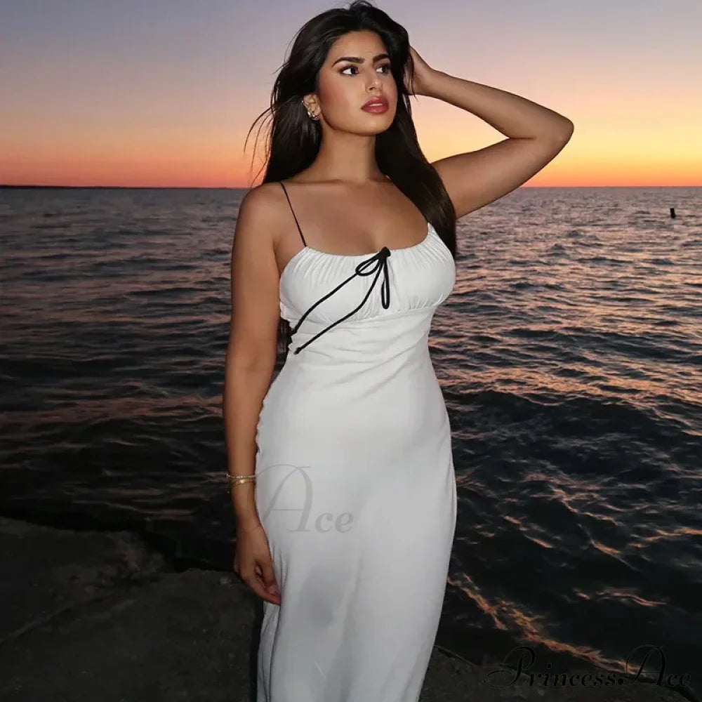 Spaghetti Strap Detail Long Sleeveless Club Party Midi Dress image 3