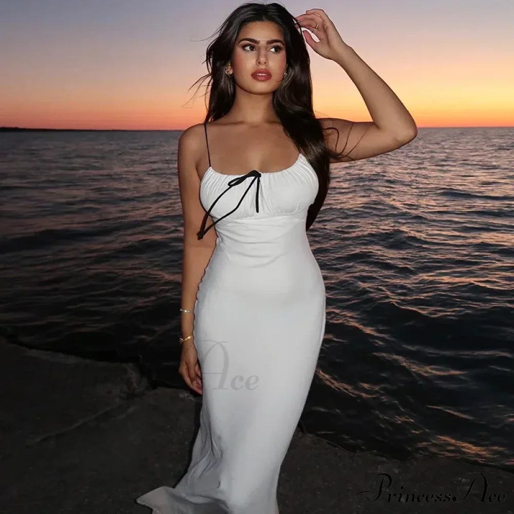 Spaghetti Strap Detail Long Sleeveless Club Party Midi Dress image 1