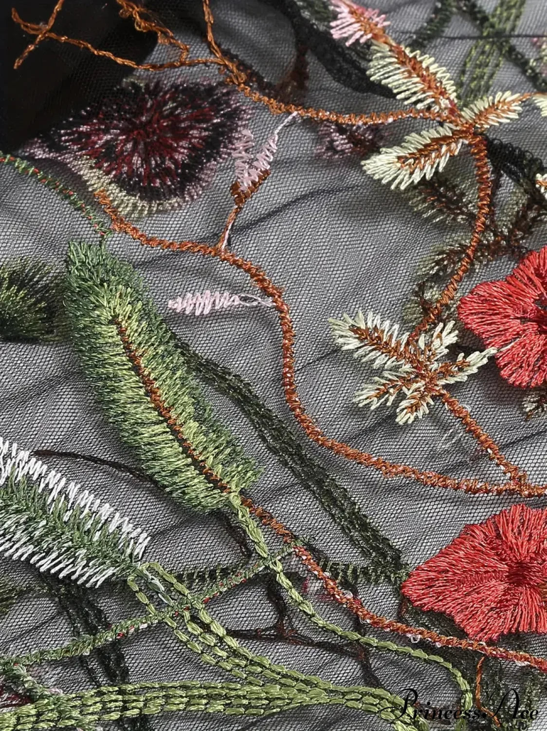 Spaghetti Strap Embroidered Tulle Panel Retro Floral Dress image 7