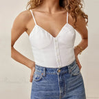 Spaghetti Strap Front Button Gingham Lace Up V Neck Casual Crop Top image 4