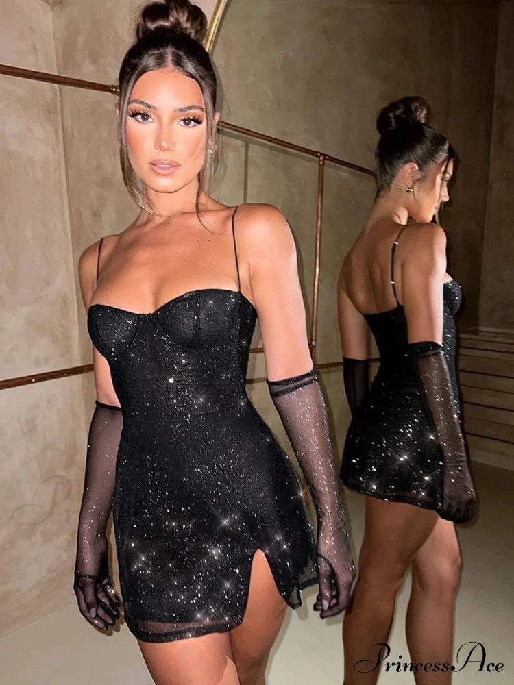 Spaghetti Strap Glitter Club Mini Dress image 6