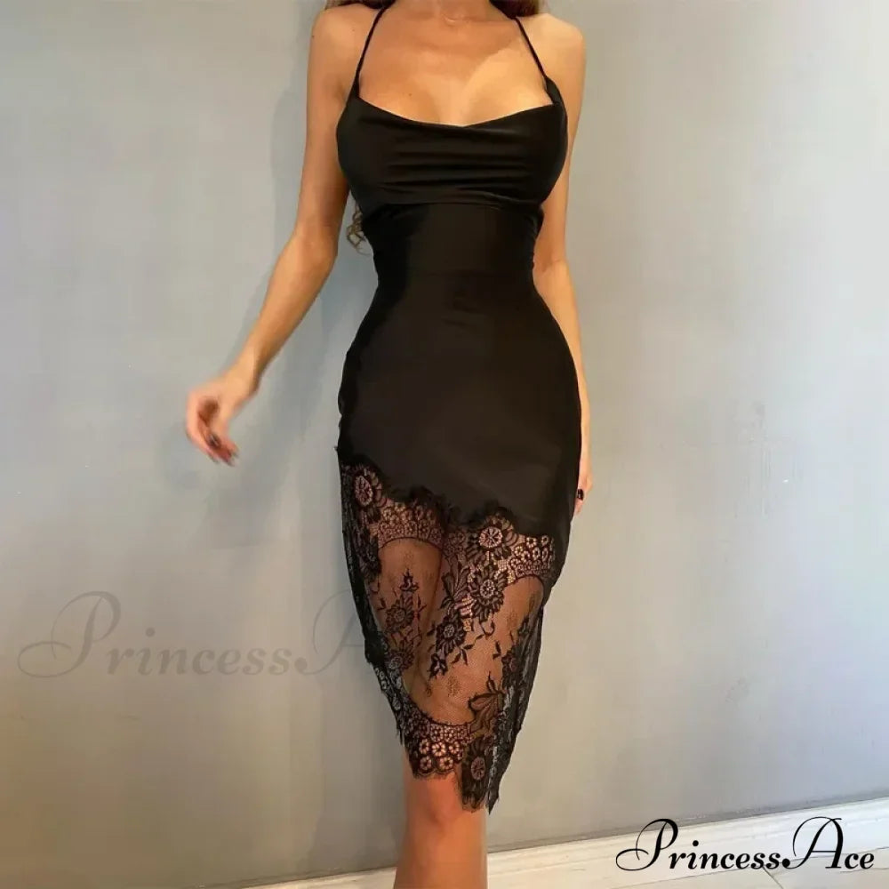 Spaghetti Strap Lace Bandaged Backless Elegant Nightclub Stylish Midi Dress image 3