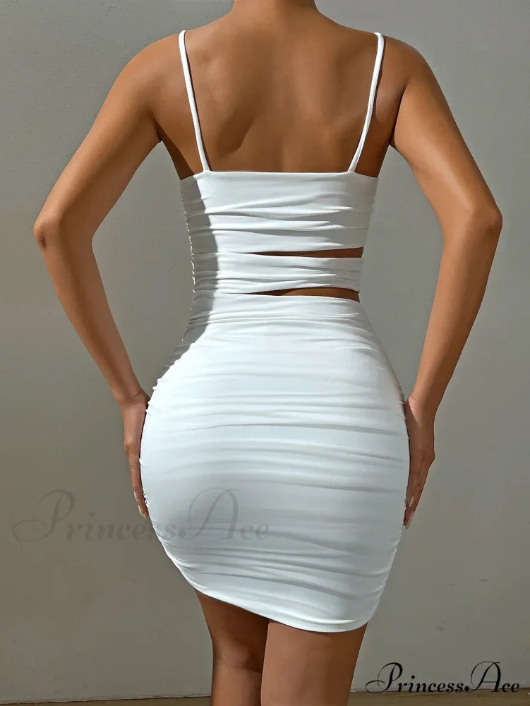 Spaghetti Strap White Backless Evening OutFit Nightclub Vestidos Cut Out Dress image 2